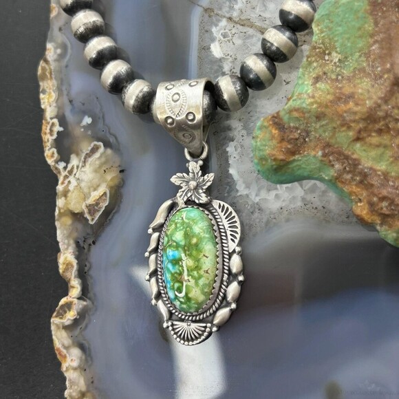 Sterling Southwestern Style Sonora Gold Turquoise Decorated Pendant For Women - Picture 5 of 10